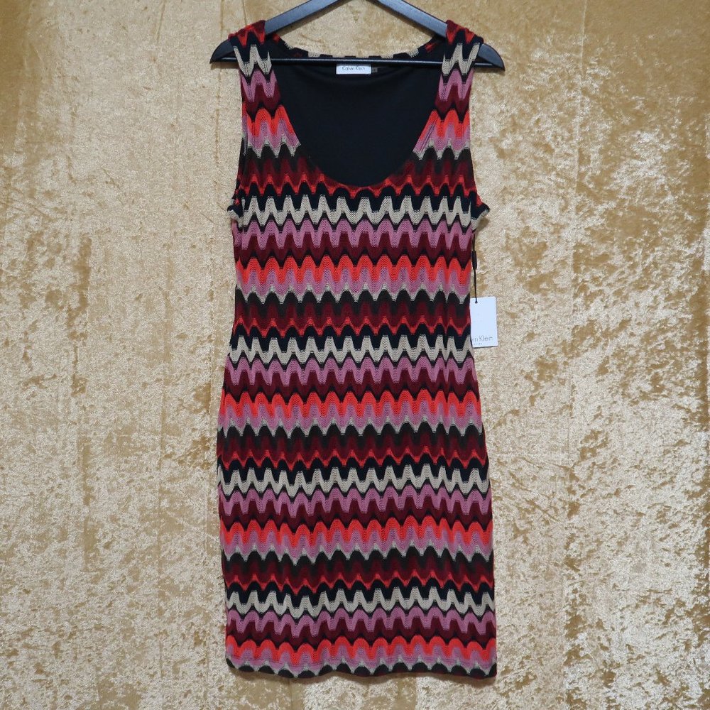 Calvin Klein Multicolor Zig Zag Pattern Acrylic Dress - Size 12